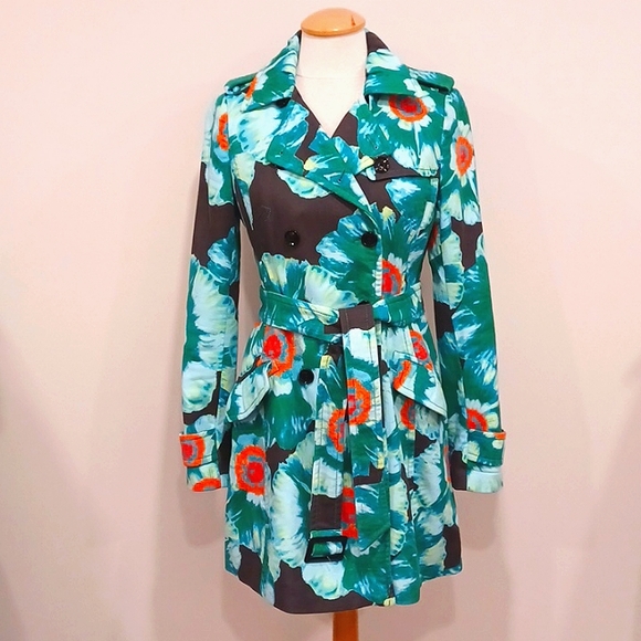 Banana Republic Statement Cotton Blend Floral Trench Coat- Sz. Sm - Picture 15 of 15